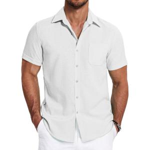 imageCOOFANDY Mens Linen Shirts Short Sleeve Casual Shirts Summer Beach Button Down Shirts with PocketWhite
