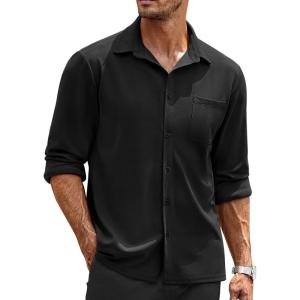 imageCOOFANDY Mens Long Sleeve Button Down Shirts Wrinkle Free Untucked Shirts Casual Dress Shirt for MenBlack