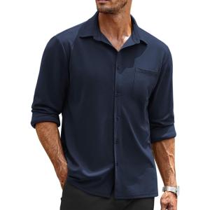 imageCOOFANDY Mens Long Sleeve Button Down Shirts Wrinkle Free Untucked Shirts Casual Dress Shirt for MenDark Blue