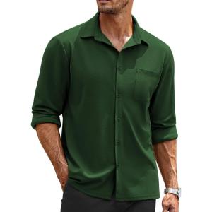 imageCOOFANDY Mens Long Sleeve Button Down Shirts Wrinkle Free Untucked Shirts Casual Dress Shirt for MenGreen
