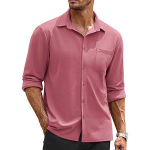 imageCOOFANDY Mens Long Sleeve Button Down Shirts Wrinkle Free Untucked Shirts Casual Dress Shirt for MenPink