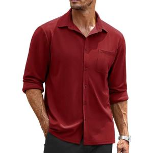 imageCOOFANDY Mens Long Sleeve Button Down Shirts Wrinkle Free Untucked Shirts Casual Dress Shirt for MenWine Red