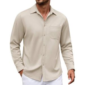 imageCOOFANDY Mens Long Sleeve Casual Button Down Shirt Wrinkle Free Untucked Dress ShirtsBeige