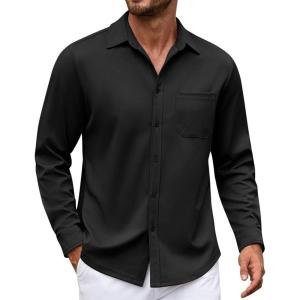 imageCOOFANDY Mens Long Sleeve Casual Button Down Shirt Wrinkle Free Untucked Dress ShirtsBlack