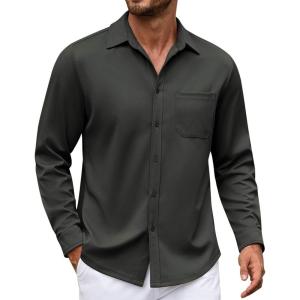 imageCOOFANDY Mens Long Sleeve Casual Button Down Shirt Wrinkle Free Untucked Dress ShirtsDark Grey