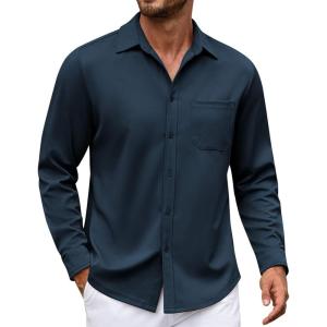 imageCOOFANDY Mens Long Sleeve Casual Button Down Shirt Wrinkle Free Untucked Dress ShirtsNavy Blue