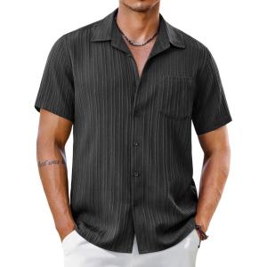 imageCOOFANDY Mens Short Sleeve Casual Button Down Shirts Textured Summer Beach Shirt with PocketDark Grey