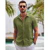 imageCOOFANDY Mens Button Down Short Sleeve Shirts Casual Textured Shirt with Pocket Summer Beach Wedding ShirtsArmy Green