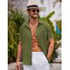 imageCOOFANDY Mens Button Down Short Sleeve Shirts Casual Textured Shirt with Pocket Summer Beach Wedding ShirtsArmy Green