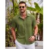 imageCOOFANDY Mens Button Down Short Sleeve Shirts Casual Textured Shirt with Pocket Summer Beach Wedding ShirtsArmy Green