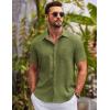 imageCOOFANDY Mens Button Down Short Sleeve Shirts Casual Textured Shirt with Pocket Summer Beach Wedding ShirtsArmy Green