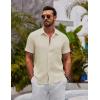 imageCOOFANDY Mens Button Down Short Sleeve Shirts Casual Textured Shirt with Pocket Summer Beach Wedding ShirtsBeige