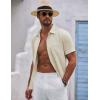 imageCOOFANDY Mens Button Down Short Sleeve Shirts Casual Textured Shirt with Pocket Summer Beach Wedding ShirtsBeige