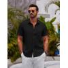 imageCOOFANDY Mens Button Down Short Sleeve Shirts Casual Textured Shirt with Pocket Summer Beach Wedding ShirtsBlack