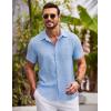 imageCOOFANDY Mens Button Down Short Sleeve Shirts Casual Textured Shirt with Pocket Summer Beach Wedding ShirtsClean Blue