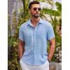 imageCOOFANDY Mens Button Down Short Sleeve Shirts Casual Textured Shirt with Pocket Summer Beach Wedding ShirtsClean Blue