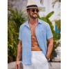 imageCOOFANDY Mens Button Down Short Sleeve Shirts Casual Textured Shirt with Pocket Summer Beach Wedding ShirtsClean Blue