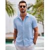 imageCOOFANDY Mens Button Down Short Sleeve Shirts Casual Textured Shirt with Pocket Summer Beach Wedding ShirtsClean Blue