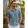 imageCOOFANDY Mens Button Down Short Sleeve Shirts Casual Textured Shirt with Pocket Summer Beach Wedding ShirtsDark Blue
