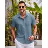 imageCOOFANDY Mens Button Down Short Sleeve Shirts Casual Textured Shirt with Pocket Summer Beach Wedding ShirtsDark Blue
