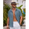 imageCOOFANDY Mens Button Down Short Sleeve Shirts Casual Textured Shirt with Pocket Summer Beach Wedding ShirtsDark Blue
