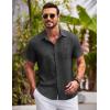 imageCOOFANDY Mens Button Down Short Sleeve Shirts Casual Textured Shirt with Pocket Summer Beach Wedding ShirtsDark Grey