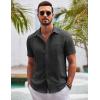 imageCOOFANDY Mens Button Down Short Sleeve Shirts Casual Textured Shirt with Pocket Summer Beach Wedding ShirtsDark Grey