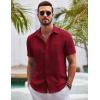 imageCOOFANDY Mens Button Down Short Sleeve Shirts Casual Textured Shirt with Pocket Summer Beach Wedding ShirtsDeep Red