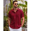 imageCOOFANDY Mens Button Down Short Sleeve Shirts Casual Textured Shirt with Pocket Summer Beach Wedding ShirtsDeep Red