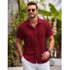 imageCOOFANDY Mens Button Down Short Sleeve Shirts Casual Textured Shirt with Pocket Summer Beach Wedding ShirtsDeep Red