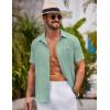 imageCOOFANDY Mens Button Down Short Sleeve Shirts Casual Textured Shirt with Pocket Summer Beach Wedding ShirtsIce Green