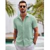 imageCOOFANDY Mens Button Down Short Sleeve Shirts Casual Textured Shirt with Pocket Summer Beach Wedding ShirtsIce Green