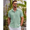 imageCOOFANDY Mens Button Down Short Sleeve Shirts Casual Textured Shirt with Pocket Summer Beach Wedding ShirtsIce Green