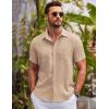 imageCOOFANDY Mens Button Down Short Sleeve Shirts Casual Textured Shirt with Pocket Summer Beach Wedding ShirtsKhaki