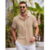 imageCOOFANDY Mens Button Down Short Sleeve Shirts Casual Textured Shirt with Pocket Summer Beach Wedding ShirtsKhaki