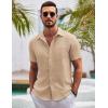 imageCOOFANDY Mens Button Down Short Sleeve Shirts Casual Textured Shirt with Pocket Summer Beach Wedding ShirtsKhaki