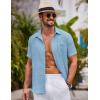 imageCOOFANDY Mens Button Down Short Sleeve Shirts Casual Textured Shirt with Pocket Summer Beach Wedding ShirtsLight Blue