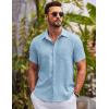 imageCOOFANDY Mens Button Down Short Sleeve Shirts Casual Textured Shirt with Pocket Summer Beach Wedding ShirtsLight Blue