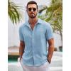 imageCOOFANDY Mens Button Down Short Sleeve Shirts Casual Textured Shirt with Pocket Summer Beach Wedding ShirtsLight Blue