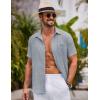 imageCOOFANDY Mens Button Down Short Sleeve Shirts Casual Textured Shirt with Pocket Summer Beach Wedding ShirtsLight Grey