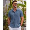imageCOOFANDY Mens Button Down Short Sleeve Shirts Casual Textured Shirt with Pocket Summer Beach Wedding ShirtsNavy