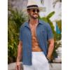 imageCOOFANDY Mens Button Down Short Sleeve Shirts Casual Textured Shirt with Pocket Summer Beach Wedding ShirtsNavy