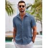 imageCOOFANDY Mens Button Down Short Sleeve Shirts Casual Textured Shirt with Pocket Summer Beach Wedding ShirtsNavy