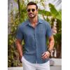 imageCOOFANDY Mens Button Down Short Sleeve Shirts Casual Textured Shirt with Pocket Summer Beach Wedding ShirtsNavy