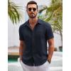 imageCOOFANDY Mens Button Down Short Sleeve Shirts Casual Textured Shirt with Pocket Summer Beach Wedding ShirtsNavy Blue