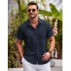 imageCOOFANDY Mens Button Down Short Sleeve Shirts Casual Textured Shirt with Pocket Summer Beach Wedding ShirtsNavy Blue