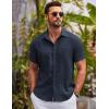 imageCOOFANDY Mens Button Down Short Sleeve Shirts Casual Textured Shirt with Pocket Summer Beach Wedding ShirtsNavy Blue