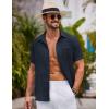 imageCOOFANDY Mens Button Down Short Sleeve Shirts Casual Textured Shirt with Pocket Summer Beach Wedding ShirtsNavy Blue