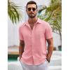 imageCOOFANDY Mens Button Down Short Sleeve Shirts Casual Textured Shirt with Pocket Summer Beach Wedding ShirtsPink