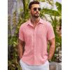 imageCOOFANDY Mens Button Down Short Sleeve Shirts Casual Textured Shirt with Pocket Summer Beach Wedding ShirtsPink